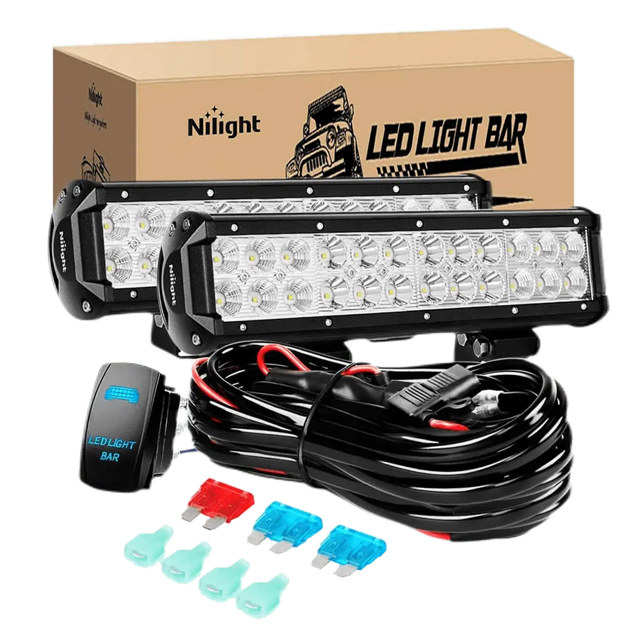 Nilight Offroad Truck Led Light Bar 2 Pcs 12 Inch 72W Combo Beam Roof Grille Bumper Hood For Jeep UTV ATV Boat Pickup | 12V 5-Pin Rocker Switch Harness Kit