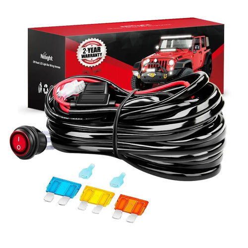 Nilight 14AWG Wiring Harness Kit - 1 Lead Heavy Duty 12V On-Off Switch Power 40 Amp Relay Blade Fuse for Off Road LED Work Light Bar