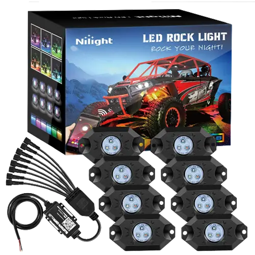 Nilight LED RGB Rock Lights Bluetooth Underglow Multicolor Neon (8 Pods)