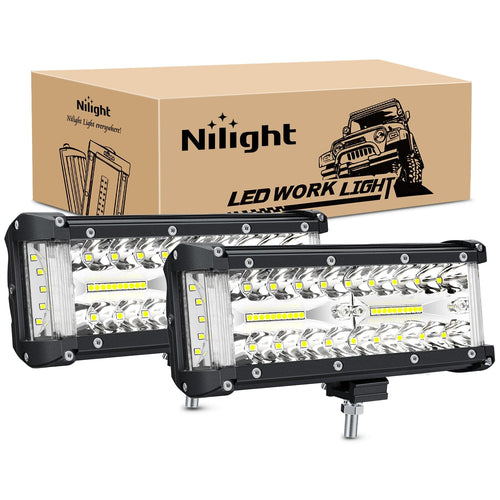 Nilight Side Shooter Light Bar 2 PCS 7 Inch Triple Row Spot Flood Combo Work Off Road Lighting on Truck SUV ATV UTV
