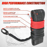 Nilight Winch Rope 1/4 Inch x 50 Ft Synthetic Winch Line Cable Kit Universal for ATV UTV Offroad Vehicle 10000 lbs Black Winch Line Ropes with Protective Sleeve+ Forged 35000lb Winch Hook+Safety Strap, view 2