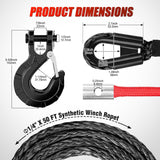 Nilight Winch Rope 1/4 Inch x 50 Ft Synthetic Winch Line Cable Kit Universal for ATV UTV Offroad Vehicle 10000 lbs Black Winch Line Ropes with Protective Sleeve+ Forged 35000lb Winch Hook+Safety Strap, view 3