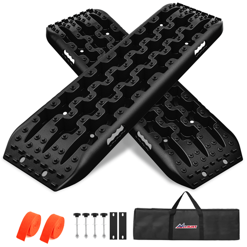 Nilight Off-Road Recovery Traction Boards For 4WD 4X4 with 2PCS Mounting kit Zipper Bag 2 leashes (Black)