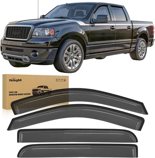 Nilight Out-Channel Rain Guards for Ford F150 Crew Cab 2004-2008, 4PCS | Tape-On Smoke Window Visors, Helps Reduce Wind Noise, Fits F150 2004 2005 2006 2007 2008, Lincoln Mark LT 2006 2007 2008