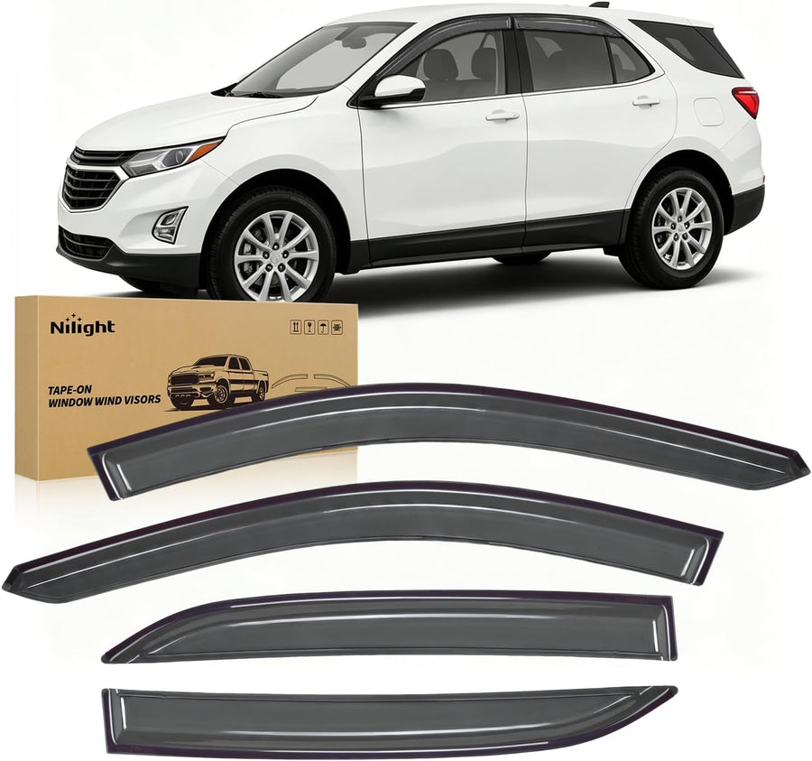 Nilight Outside-Mount Rain Guards for Chevy Equinox 2018-2024, 4PCS | Window Deflectors Window Visors for Fresh Air Circulation, Chevy Equinox 2018 2019 2020 2021 2022 2023 2024, Smoke Tinted