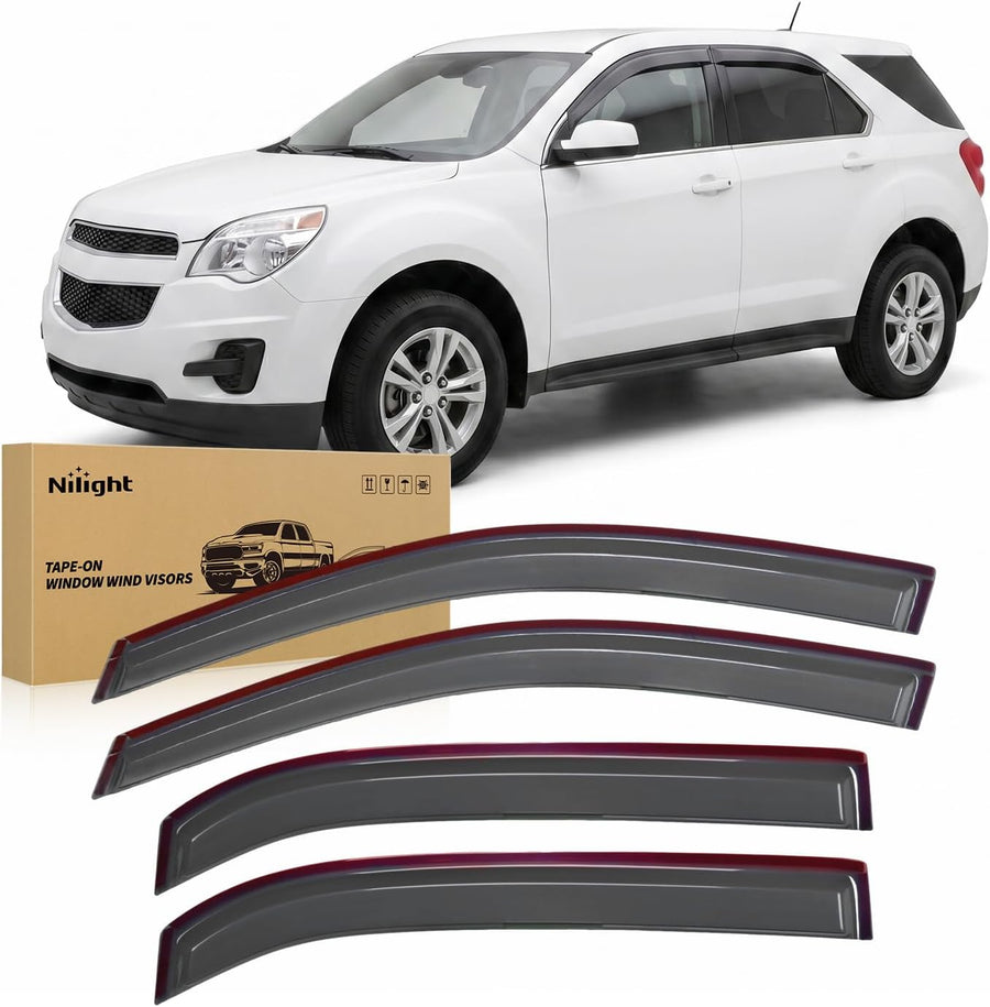 Nilight Outside-Mount Window Rain Guards for Chevy Equinox 2010-2017, 4PCS | Window Visors for Fresh Air Circulation While Driving, Chevy Equinox 2010 2011 2012 2013 2014 2015 2016 2017, Smoke Tinted
