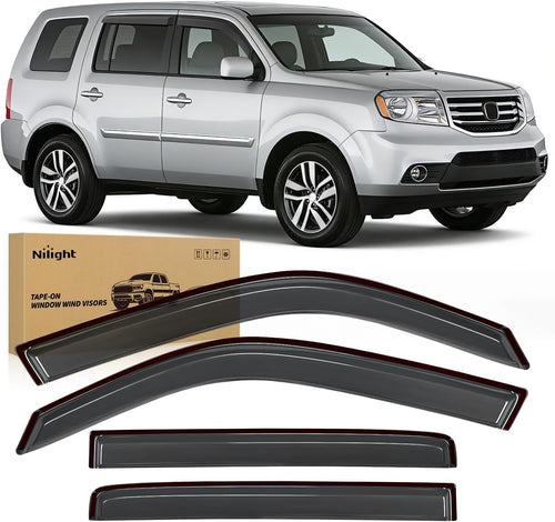 Nilight Outside-Mount Window Rain Guards for Honda Pilot 2009-2015, 4PCS | Tape on Window Visors Helps Vent Fresh Air in Rainy Weather, Honda Pilot 2009 2010 2011 2012 2013 2014 2015, Smoke Tinted
