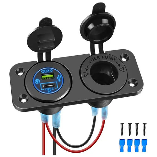 Nilight PD Type C and USB Charger Cigarette Lighter Socket Pre-Wired 12V 24V