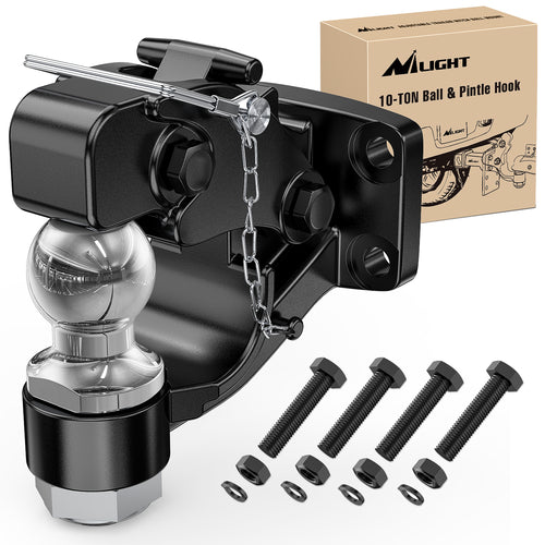 Nilight Pintle Hook Trailer Hitches Receiver Hook Combination 2-5/16Inch Hitch Ball with Mounting Kit, 14000LBS Black Bolt On Adjustable Powder-Coated