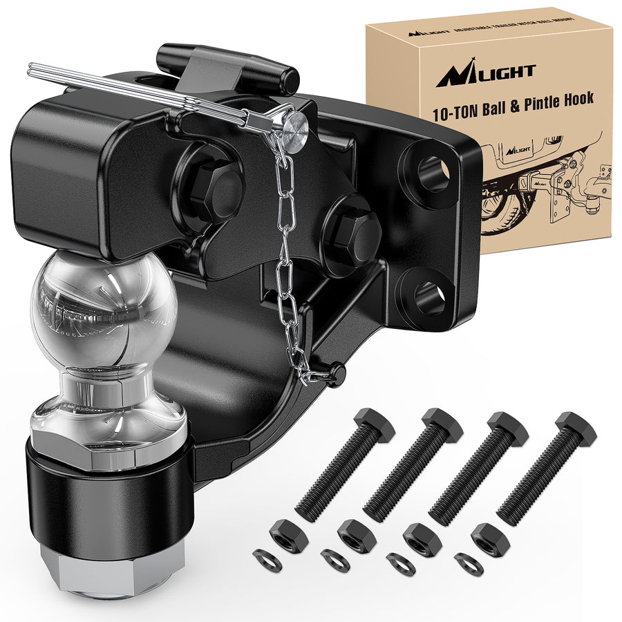 Nilight Pintle Hook Trailer Hitches Receiver Hook Combination 2-5/16Inch Hitch Ball with Mounting Kit, 14000LBS Black Bolt On Adjustable Powder-Coated