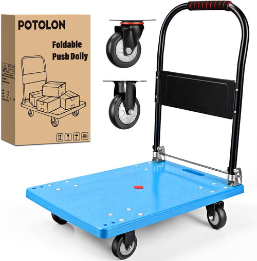 Nilight Platform Cart 330 lbs Heavy Duty Push Cart Dolly with 4-Inch TPR Wheels 27.6 x 19.7 Inch PP Deck Flatbed Cart Platform Truck for Home Garage Warehouse Use Black