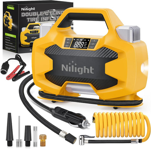Nilight Portable DC 12V Tire Inflator Dual Cylinders and Dual Motors 150PSI | Heavy Duty Tire Pump Air Pumps Auto Shutoff with Screen and LED Light Air Compressor for Pickup Truck ORVs SUVs Cars