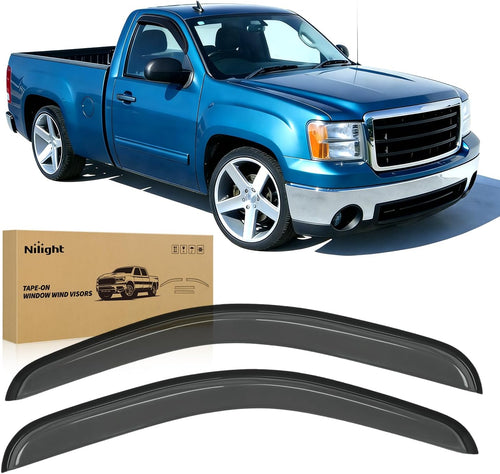 Nilight Rain Guards for 2007-2013 Chevy Silverado GMC Sierra 1500 | For 2007-2014 Silverado Sierra 2500HD 3500HD Standard Cab, Tape-On Window Visors Smoke, 2PCS