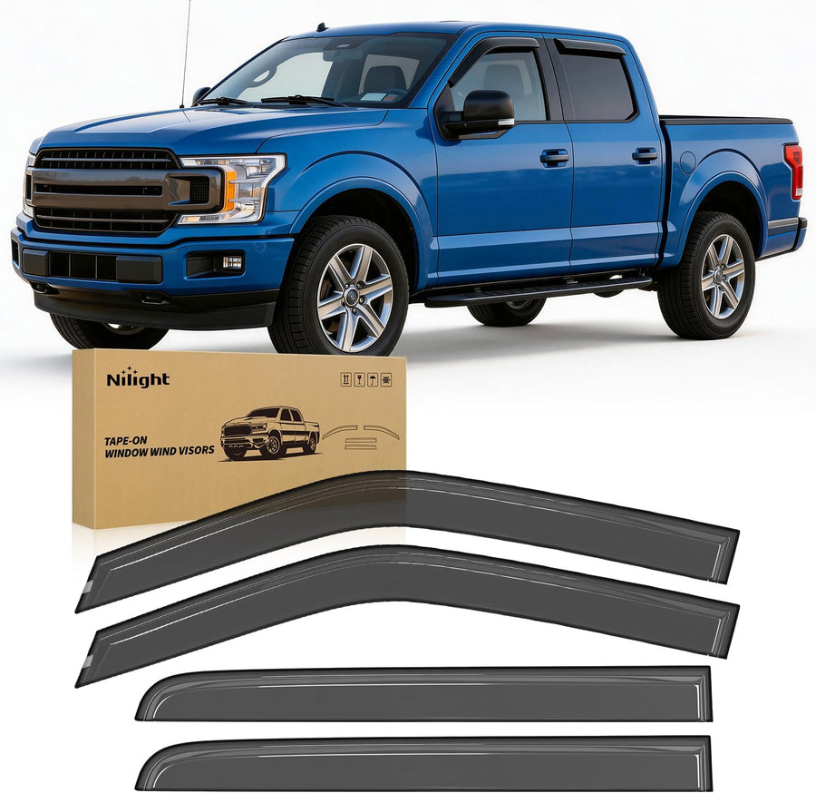 Nilight Rain Guards for 2015-2025 Ford F150 SuperCrew | For 2017-2025 Ford Raptor Crew Cab, 2017-2025 Ford F250 F350 F450 F550 Super Duty Crew Cab, Outside Mount Window Visor, 4PCS