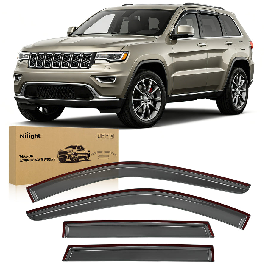 Nilight Rain Guards for Jeep Grand Cherokee 2011-2021 5 Seats-SUV, Not for Jeep Grand Cherokee L 6 Seats-SUV, Outside Mount Window Visors, Smoke Tinted Deflectors for Rain & Ventilation, 4PCS
