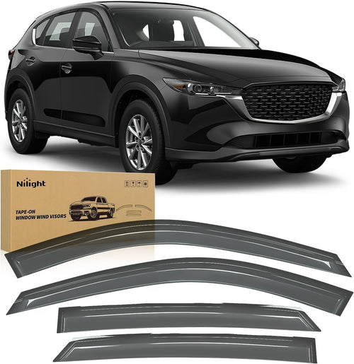 Nilight Rain Guards for Mazda CX5 2017-2019 2020 2021 2022 2023 2024 2025 | Tape-On Window Visors Outside Mount Vent Visors Window Deflectors Fresh Air Ventilation Smoke Tint, 4PCS