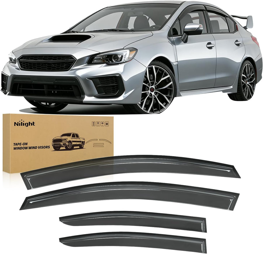 Nilight Rain Guards for Subaru WRX Sedan 2015 2016 2017 2018 2019 2020 2021 | Tape-On Window Visors Outside Mount Vent Visors Window Deflectors Fresh Air Ventilation Smoke Tint, 4PCS