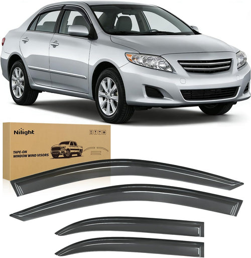 Nilight Rain Guards for Toyota Corolla 2003 2004 2005 2006 2007 2008 | Tape-On Window Visors Vent Visors Window Deflectors Fresh Air Ventilation Smoke Tint, 4PCS