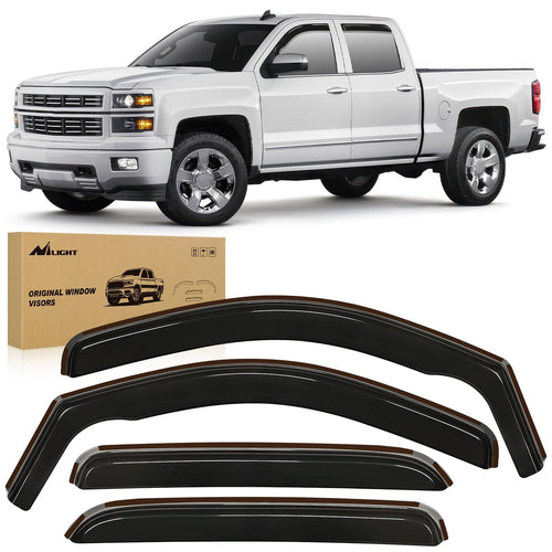Nilight Window Visor Compatible with Chevy Silverado 1500/Avalanche 2007 2008 2009 2010 2011 2012 2013 GMC Sierra 1500/Silverado/Sierra 2500-3500HD Crew Cab Yukon XL in Channel Rain Guards
