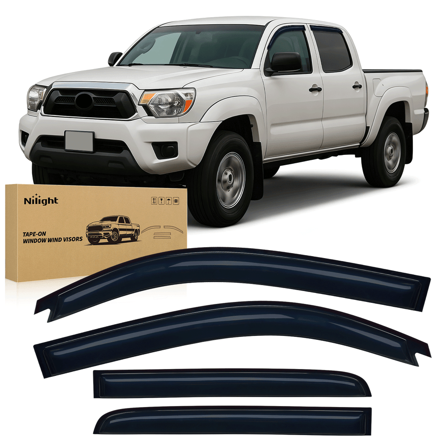 Nilight Rain Guards for Toyota Tacoma Double Cab 2005-2015 2010 2011 2012 2013 2014 2015, Out-Channel Window Visors Vent Wind Deflectors-4PCS