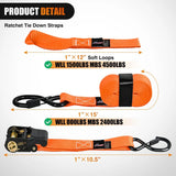 Nilight Ratchet Tie Down Straps With Soft Loop Orange, view 4