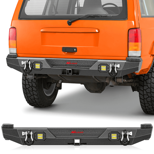 Nilight 1984-2001 Jeep Cherokee XJ Rear Bumper 2inch Hitch Receiver Upgraded 18W LED Light Pods Offroad Textured Black