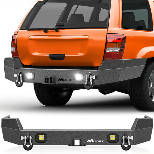 Nilight 1999 2000 2001 2002 2003 2004 Jeep Grand Cherokee WJ Rear Bumper 2inch Hitch Receiver 18W LED Light Pods D-rings Textured Black Solid Steel
