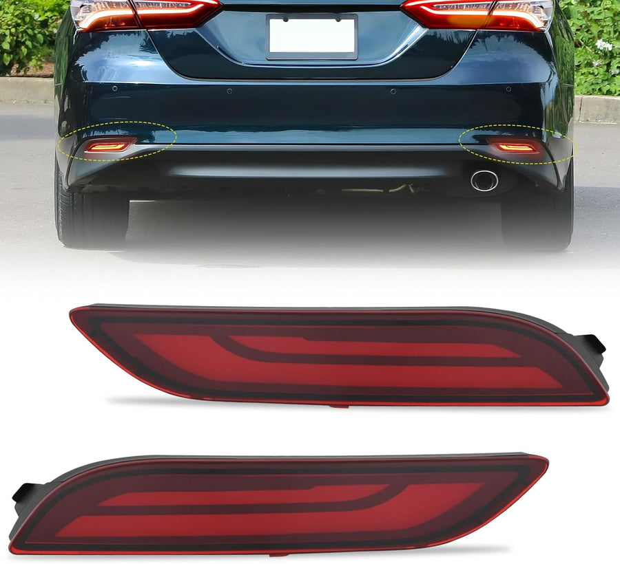 Nilight Rear Bumper Tail Light Compatible with 2018 2019 2020 2021 2022 2023 2024 2025 Toyota Camry Smoke Lens LED Reflector Rear Bumper Lamps Brake Turn Signal Sequential Flashing Driving Taillights