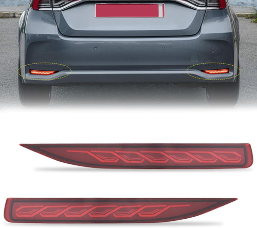 Nilight Rear Bumper Tail Light Compatible with 2019 2020 2021 2022 2023 2024 2025 Toyota Corolla Red Lens LED Reflector Bumper Lamp Brake Turn Signal Sequential Flashing Driving Taillights Replacement