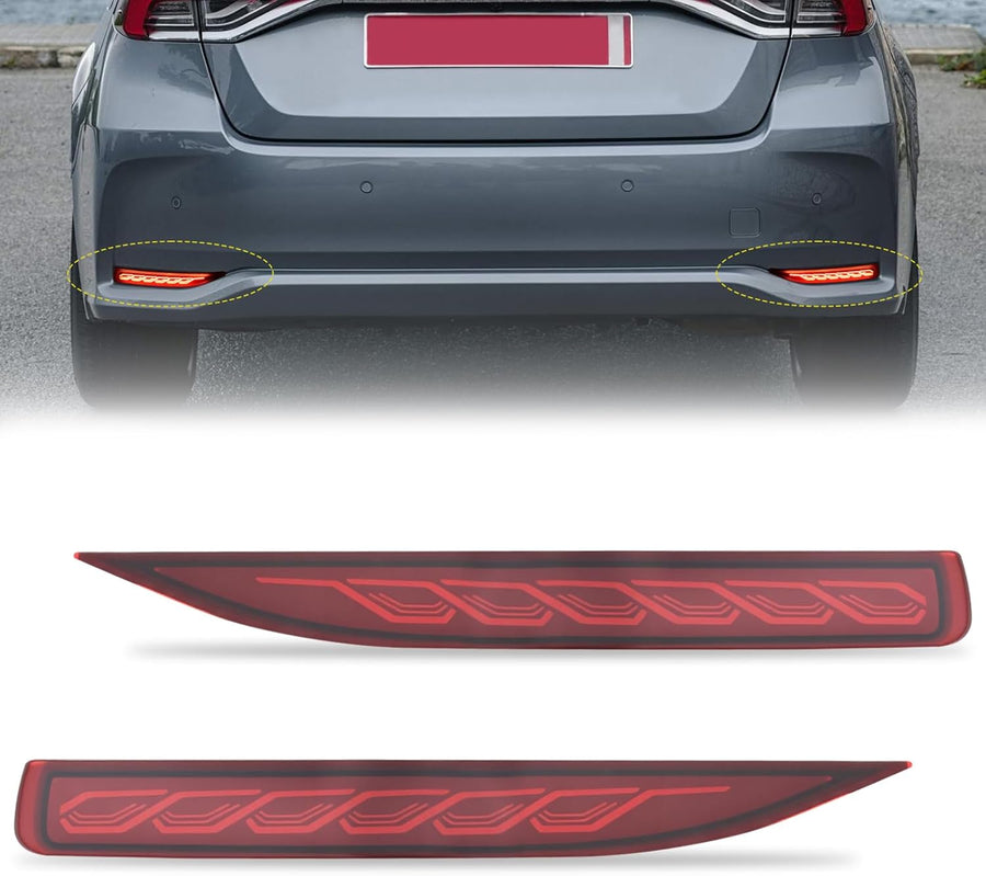 Nilight Rear Bumper Tail Light Compatible with 2019 2020 2021 2022 2023 2024 2025 Toyota Corolla Red Lens LED Reflector Bumper Lamp Brake Turn Signal Sequential Flashing Driving Taillights Replacement