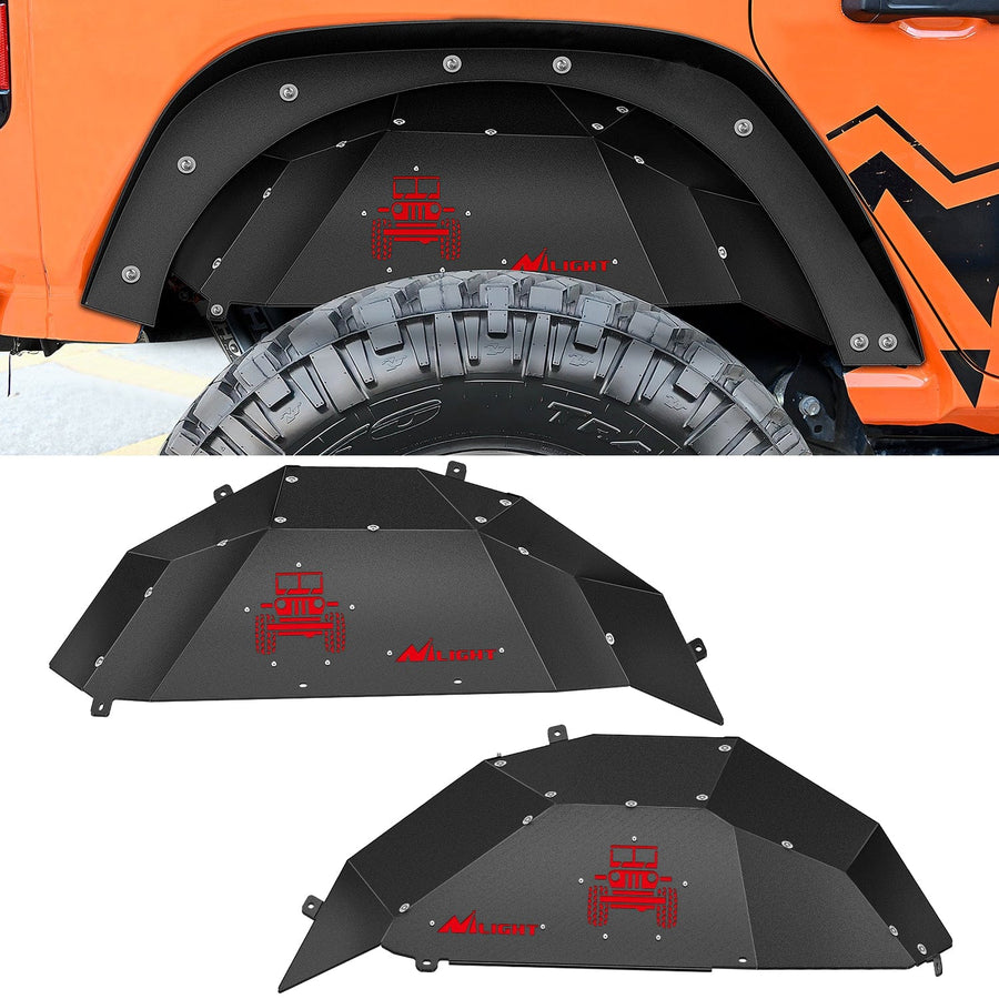Nilight Rear Inner Fender Liners Steel Wheel Cover Fit for 2018 2019 2020 2021 2022 2023 2024 2025 Wrangler JL JLU 4 Doors 2 Doors Unlimited Bolt-on Style Fender Flares Splash Guards