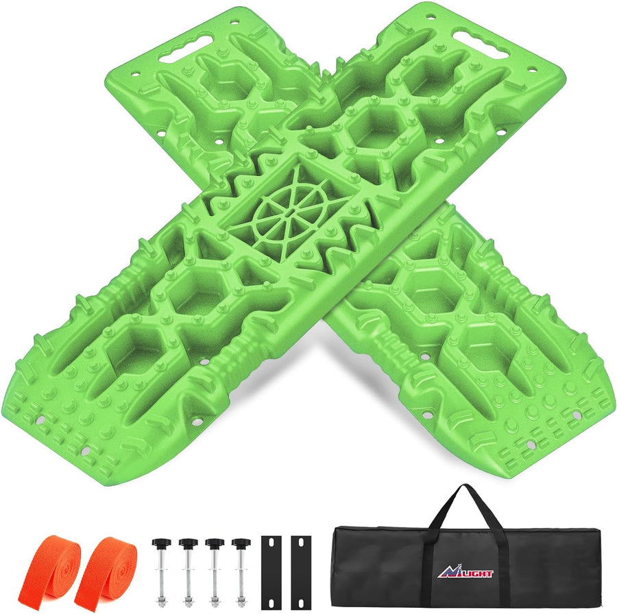 Nilight Recovery Off-road Traction Boards with Jack Lift Base Emergency Tire Ladder Mats For 4WD 4X4 Mud Sand Snow with 2PCS Mounting kit Carry Bag 2 leashes (Green)