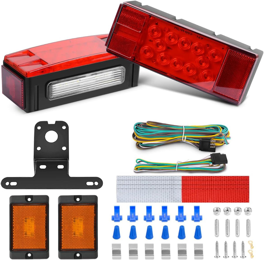 Nilight Rectangular Trailer Light Kit 2PCS Stop Turn Tail Side Marker License Lamps Submersible Waterproof For 12V Utility Boat Camper RV Trucks