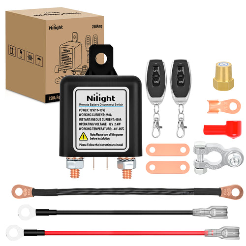 Nilight Remote Battery Disconnect Switch 12V 250A Car Anti-Theft Kill Switches Upgrade Prevent Power Drain with Wireless Remote Control Relay Fobs Black Negative Cable for Auto Truck RV Boat