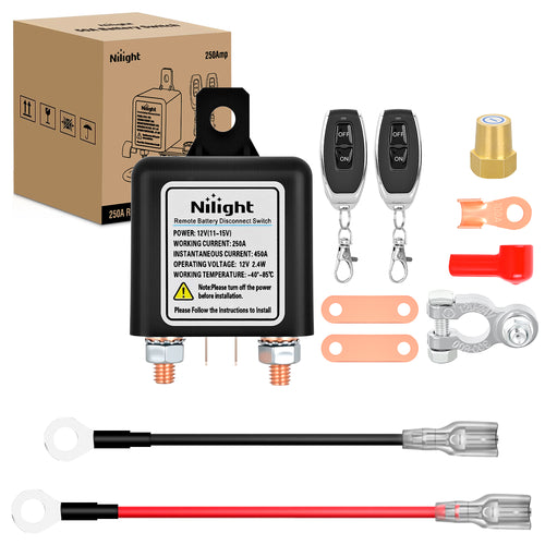 Nilight Remote Battery Disconnect Switch 12V 250A Car Anti-Theft Kill Switches Upgrade Prevent Power Drain with Wireless Remote Control Relay Fobs for Auto Truck RV Boat