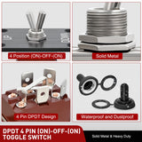 Nilight Reverse Polarity Toggle Switch Heavy Duty Momentary Waterproof 4 Pin 3 Position (ON)-Off-(ON) DPDT 12V DC 30A with Up-Down Mounting Panel and Weatherproof Cap for Marine Boat Automotive, view 6