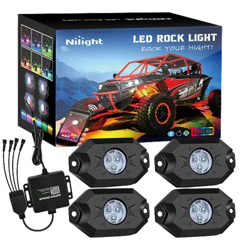 Nilight LED RGB Rock Lights Bluetooth Underglow Multicolor Neon (4 Pods)