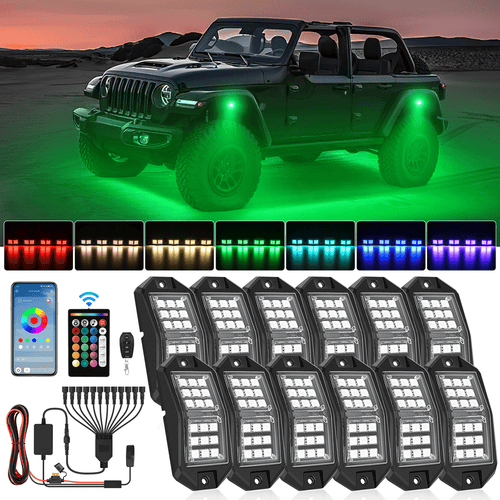 Nilight RGB LED Rock Lights Kit 12 PCS 18LED Wide Angle Wheel Well Light with Remote & Bluetooth App Dual Control Multi Modes Underglow Multicolor Neon Pod for ATV UTV SUV Offroad Truck RZR Boat