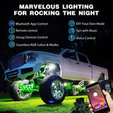 Nilight RGB LED Rock Lights Kit 6PCS Bluetooth App Control Multicolor | Magnetic Base Underglow Neon Light Pods IP68 Waterproof Flashing Music Mode for Truck ATV UTV RZR SUV, view 3