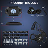 Nilight RGB LED Rock Lights Kit 8PCS Bluetooth App Control Multicolor | Magnetic Base Underglow Neon Light Pods IP68 Waterproof Flashing Music Mode for Truck ATV UTV RZR SUV, view 2