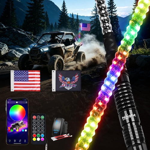 Nilight RGB LED Whip Light 1PC 4FT Spiral Antenna Whips | APP and Remote Control with DIY Chasing Patterns Brake Reverse Functions and Spring Base for ATV UTV RZR Can Am and Jeep