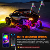 Nilight RGB LED Whip Light 2PCS 4FT with 4 Rock Lights Combo | APP and Remote Control with DIY Chasing Patterns Turn Signal Brake Reverse Functions and Spring Base for ATV UTV RZR and Jeep, view 5
