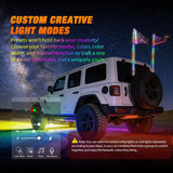 Nilight RGB LED Whip Light 2PCS 4FT with 8 Rock Lights Combo | APP and Remote Control with DIY Chasing Patterns Turn Signal Brake Reverse Functions and Spring Base for ATV UTV Jeep, view 4