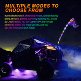 Nilight RGB Whip Light 1PC 5FT Lighted Antenna Whips with Remote & App Control DIY Chasing Patterns Brake Reverse Lights for ATV UTV Polaris RZR Can-am Dune Buggy Pickup Trucks Jeep, view 2