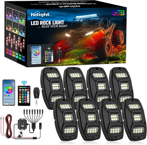 Nilight RGBW LED Rock Lights Kit, 8 Pods 22LED Wide Angle Remote & Bluetooth App Dual Control with Music Modes Multicolor Underglow Neon Wheel Well Light Fit for ATV UTV SUV Offroad Truck RZR Boat