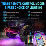 Nilight RGBW LED Rock Lights Kit, 8 Pods 22LED Wide Angle Remote & Bluetooth App Dual Control with Music Modes Multicolor Underglow Neon Wheel Well Light Fit for ATV UTV SUV Offroad Truck RZR Boat, view 4