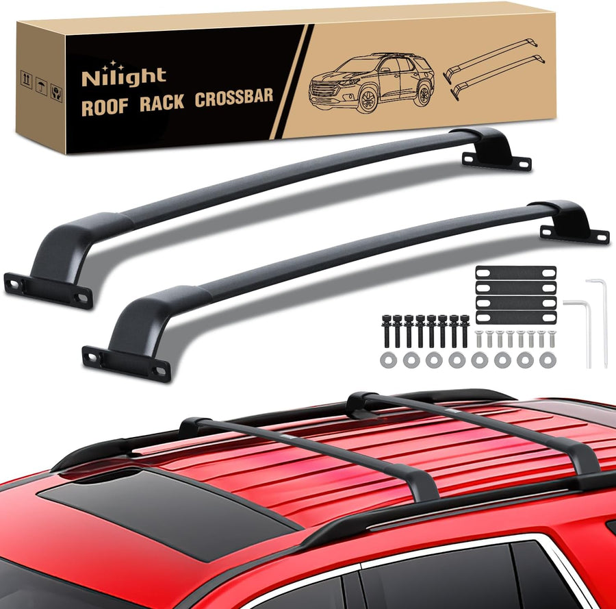 Nilight Roof Rack Cross Bars Compatible with 2018 19 20 2021 Chevy Traverse with Factory Side Rails,Adjustable Aluminum Less Wind Noise Car Crossbars for Cargo Carrier Luggage Box Kayak Tent Snowboard