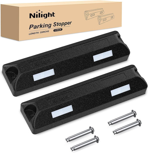 Nilight Rubber Parking Curbs 2 Pack - Heavy Duty 22 Inch Garage Wheel Stops Parking aid Block for Driveway & Parking Lot, Black