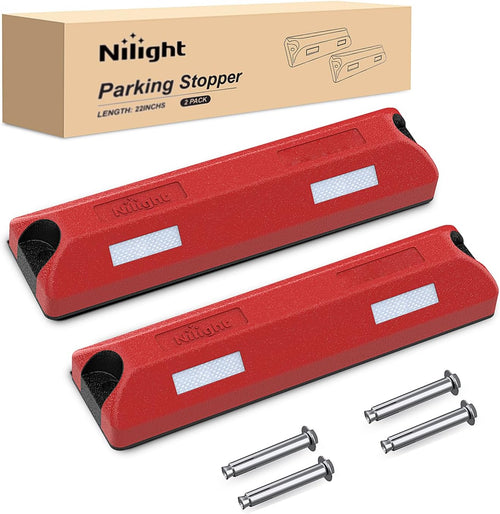Nilight Rubber Parking Curbs 2 Pack - Heavy Duty 22 Inch Garage Wheel Stops Parking aid Block for Driveway & Parking Lot, Red