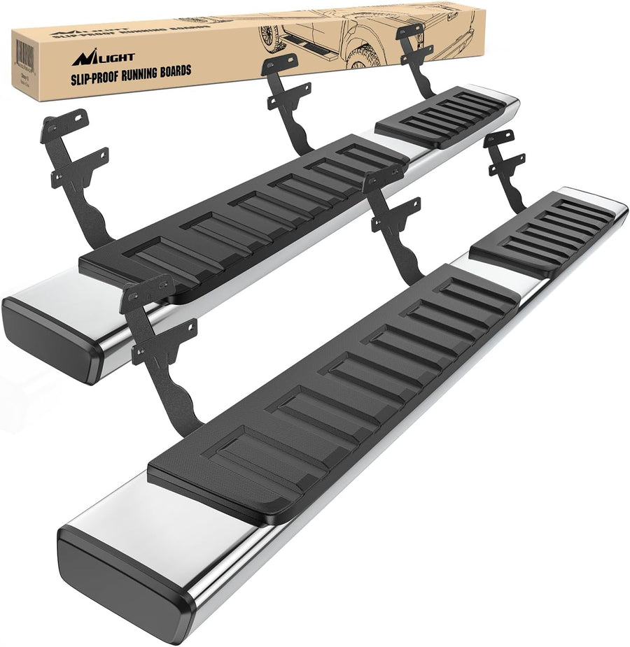 Nilight Running Boards for 2015-2026 Ford F150 Quad Cab 2 Full-Size Door & 2 Half-Size Door 6 Inch Side Step Nerf Bars Stainless Steel Silver